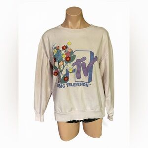 MTV Floral Embroidered Sweatshirt Pink Juniors L Large Y2K 90s Streetwear Flaw